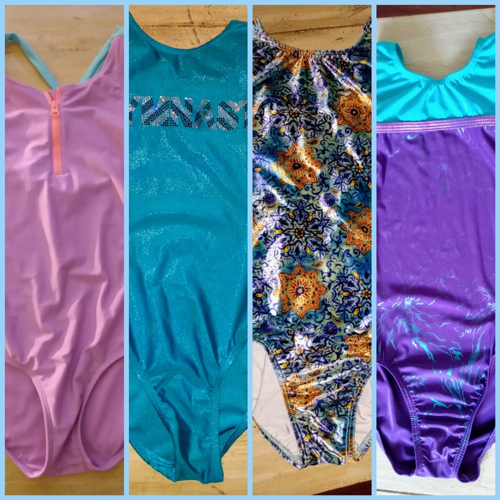 Girl's lot of gymnastics leotards & swimsuit 10/12